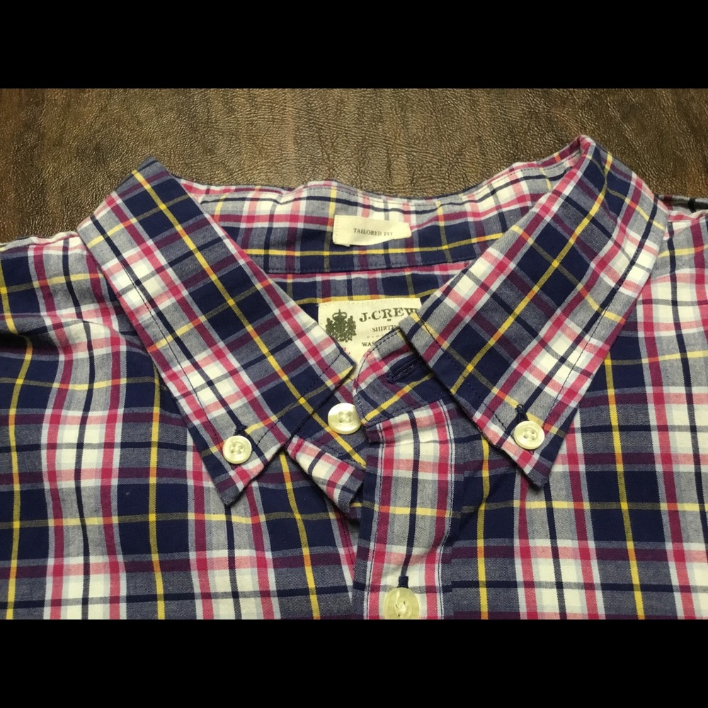 J. Crew Men’s XL Washed Casual Shirt Plaid Red Blue Oxford Cotton Tailored Fit - Picture 5 of 6